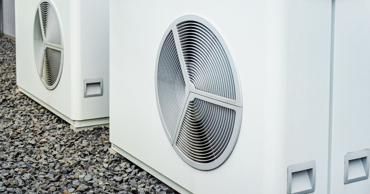 Modern heat pump installation working efficiently with smart thermostat-controlled underfloor heating system