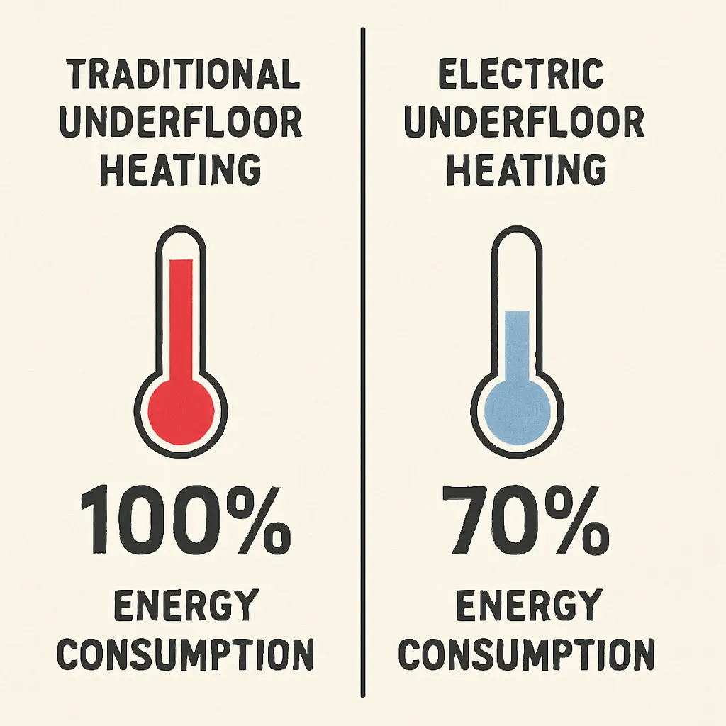Electric underfloor heating comparison diagram