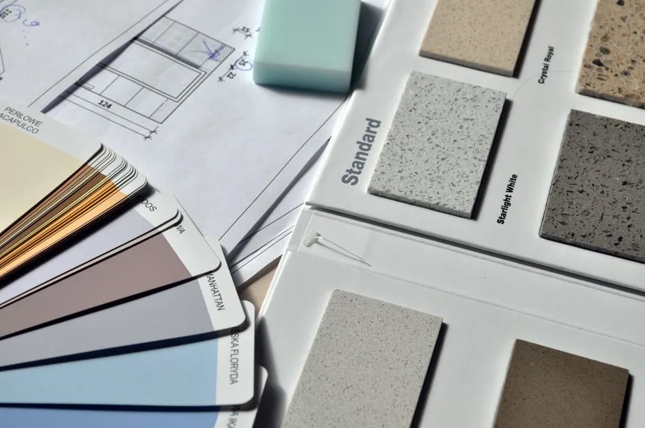 Flooring and interior finish samples considered during a UK heating renovation
