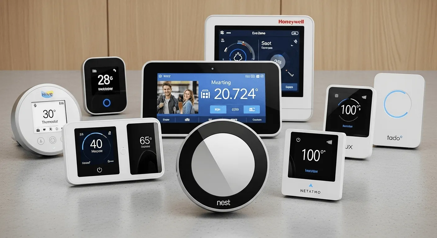 Smart thermostats including Nest, Hive, and others