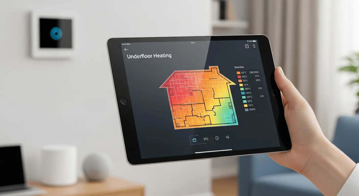Smartphone displaying smart heating app interface
