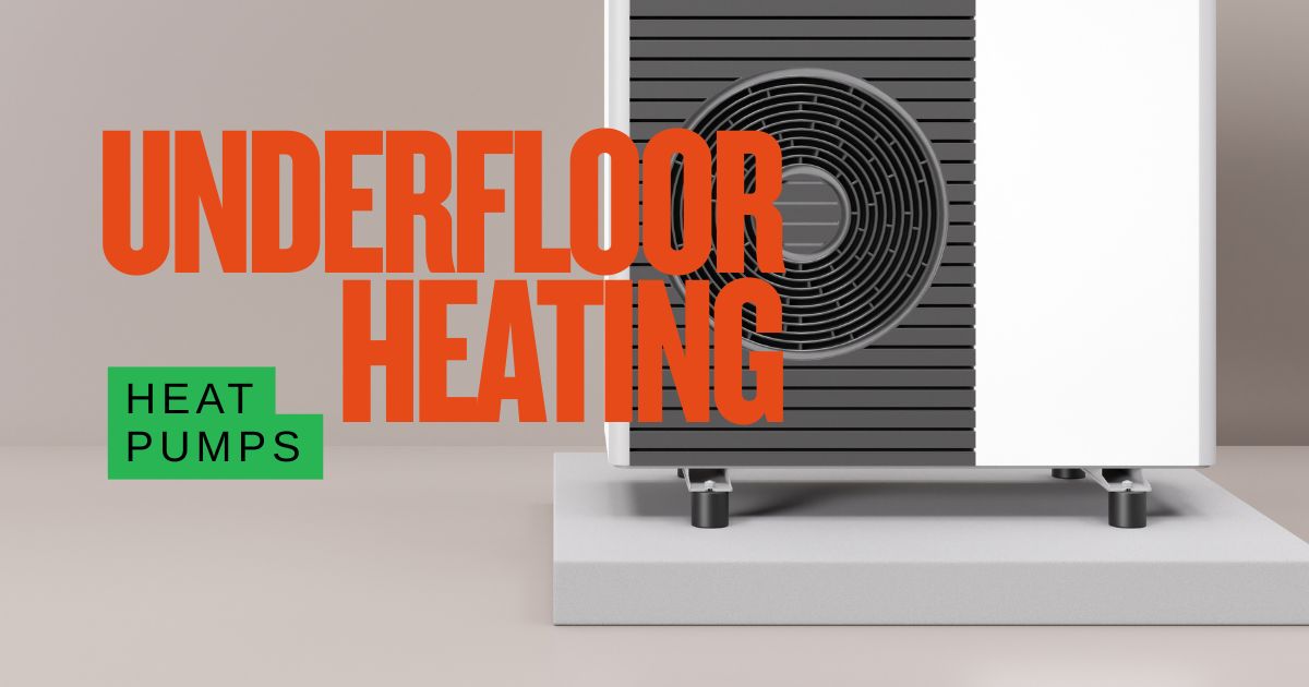 An illustration showing an underfloor heating system connected to a modern air source heat pump.